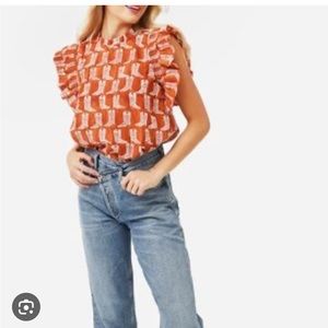 J. Marie Women's Orange Western boots prints Dixie Ruffle Sleeve Top S New